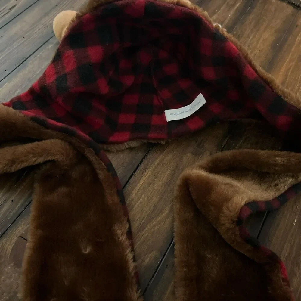 Wishpets 2012 Reindeer Toboggan Cap Plush Hat Mittens Plaid NWT - Picture 3 of 8